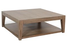 a square wooden table with two shelves underneath it