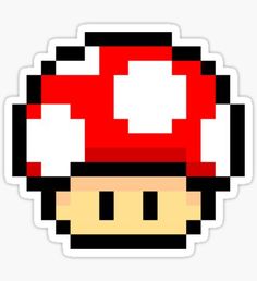 an image of a red mushroom sticker on a white background with the words super mario