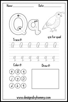 the letter q worksheet for children to learn how to write and draw letters