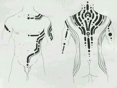 an image of two men's torsos with lines on them