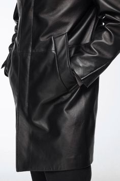 Men's Casual Leather Coat In Black Elevate your everyday style with our men's casual leather coat. Crafted from premium sheepskin with a semi-aniline finish, this coat offers a luxurious feel and superior durability. It features a classic turn-down collar, open hem cuffs, and a smooth zipper closure for a refined look. Equipped with two inside pockets and two side pockets, it combines functionality with timeless design, perfect for any occasion. Outer Shell: Genuine Leather Leather Type: Sheepskin Leather Finish: Semi-aniline Closure Style: Zipper Collar Style: Turn Down Cuffs Style: Open Hem Inside Pockets: Two Outside Pockets: Two Side Pocket Color: Black Sleek Long Leather Coat, Modern Long Leather Coat, Sleek Leather Outerwear With Pockets, Luxury Business Outerwear With Leather Lining, Winter Leather Outerwear With Concealed Placket, Winter Business Leather Jacket With Concealed Placket, Business Leather Jacket With Concealed Placket For Winter, Luxury Black Outerwear With Leather Lining, Black Leather Outerwear