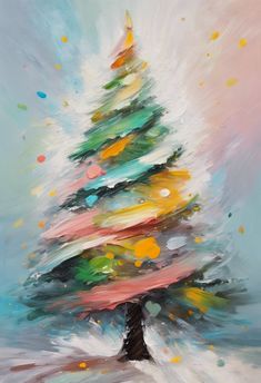 Abstract Christmas Tree Oil Painting I Art Print Christmas Trees Watercolor Painting, Christmas Paintings Ideas On Canvas, Acrylic Holiday Paintings, Christmas Theme Canvas Painting, Christmas Tree Art Painting, Abstract Painted Christmas Ornaments, Color Block Christmas Tree, Christmas Paintings Abstract, Acrylic Painting Christmas Tree