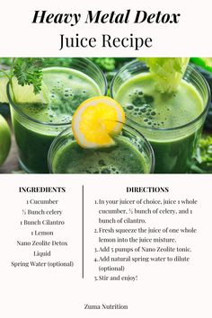 You may have heard of the popular Medical Medium heavy metal detox smoothie recipe, but this juice recipe is one of the best heavy metal detox recipes we have come across, and includes nano-zeolite as one of its major ingredients! Heavy Metal Smoothie Medical Medium, Healthy Green Juice, Easy Healthy Eating, Healthy Drink