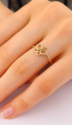 14K Solid Gold Butterfly Ring- Gold Butterfly Ring - Dainty Butterfly Ring-Fine Jewelry-Gift for Her-Gift for Best Friend-Birthday Gİft This solid gold dainty ring is made entirely from 14k solid gold. * Jewelry is packaged and shipped in a delicate jewelry gift box. * If you are purchasing it as a gift, please feel free to add a personal note. Anniversary, Gift For Wife, Christmas Gift Gold Kt: 14K solid gold * Available Gold Color:  * Guaranteed Authentic 14k Gold, NOT Plated Or Filled * Stamp Elegant 14k Gold Butterfly Ring For Anniversary, Gold Butterfly Ring For Anniversary, Silver Butterfly Ring In 14k Gold For Wedding, Elegant Gold Butterfly Ring For Gift, Elegant Diamond Ring For Birthday, Gold Butterfly Promise Ring, Gold Fine Jewelry Butterfly Wedding Ring, Gold Butterfly Ring For Formal Occasions, Elegant White Gold Rings For Birthday