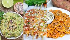 several different types of food sitting on top of a white plate next to each other