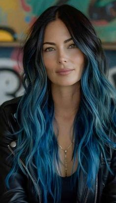 Dark Hair Colors For Pale Skin Blue Eyes, Plus Size Hair Color, Dark Hair Styles Long, Long Hair Peekaboo Color, Viral Hair Color, Blue Hair Tips Brown, Mermaid Hair Color Ombre, Brunette And Blue Hair, Outfits With Blue Hair