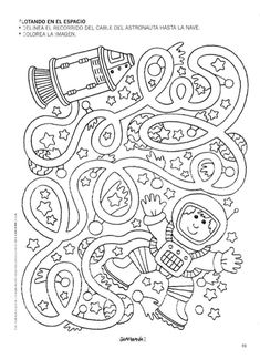 a coloring page with an image of a spaceman and other things to color in