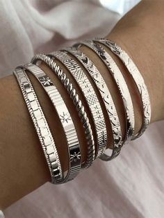 7pcs Women's Summer Bracelet Set For Sleeve Cuffs Silver Fashionable        Women Fashion Jewelry, size features are:Bust: ,Length: ,Sleeve Length: Chunky Silver Jewellery, Silver Bracelet Stack, Star Bangle, Twisted Bangle, Bracelet Sets, Silver Bracelets For Women, Bangle Bracelet Set, Women Bracelet, Stacked Bangles