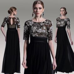 Style F30968 - Black short sleeve Mother of Bride Dresses Black Wedding Gowns, Empire Waist Gown, Mother Dresses, Evening Gowns With Sleeves, Formal Ball Gown, Mother Of The Bride Gown, Groom Dresses, Long Sleeve Evening Dresses, Mother Of Bride