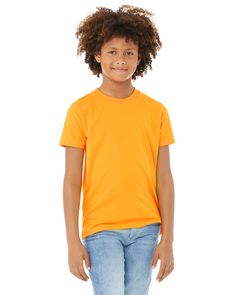 Shop Bella + Canvas 3001Y in Gold & get instant bulk discounts. This 100.00% Cotton Youth T-Shirt is often used for Heat Transfer projects by our customers | Ships Fast | Award-Winning Customer Service. Jersey Tee, Jersey T Shirt, Bella Canvas, Orange, Canvas, Gold, T Shirt