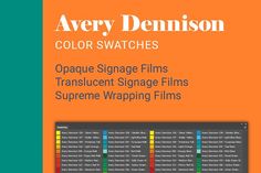 an orange and green book cover with the words avery denison color swatches on it