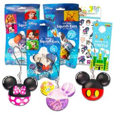 mickey mouse earring assortment for kids with disney character ears and other accessories in package