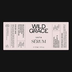 the label for wild grace vat serum is shown in white and black on a black background