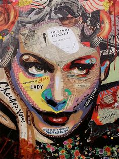 an image of a woman's face with many different things on it