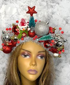 Christmas Headband winter holiday crown Christmas party Headpiece UNISEX Christmas Crown Holiday Headband Handmade by LaribellaHAT on Etsy Santa's Hats, Christmas Party With Friends, Christmas Headband Diy, Christmas Crowns, Diy Christmas Hats, Christmas Headdress, Ugly Christmas Sweater Outfit, Christmas Headpiece, Christmas Crown