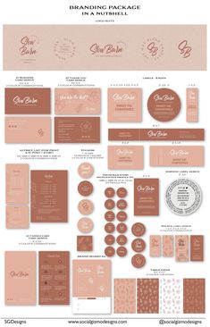 an assortment of wedding stationery and envelopes in peach, brown and white colors