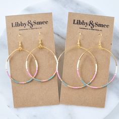 You asked for bigger beaded hoops and Libby & Smee answered! These dangly hoop earrings are the pieces you'll grab every day when you want a little something fun without a lot of fuss. Bonus: They look great dressed up or super casual. beaded hoops with tiny glass seed beads style: MAUVE — dusty rose, slate blue, ivory and gold choose from two large sizes: BIG, a teardrop shape approximately 1.75 inches wide and 2.75 inches long, or BIGGER, a circle shape 2.25 inches wide and 3 inches long gold- Nickel Free Small Hoop Beaded Earrings In Trendy Style, Trendy Nickel-free Beaded Hoop Earrings, Trendy Round Beaded Earrings With Ear Wire, Trendy Hoop Earrings With Tiny Beads, Trendy Nickel-free Beaded Earrings For Everyday, Trendy Adjustable Small Hoop Beaded Earrings, Trendy Adjustable Hypoallergenic Beaded Earrings, Beads Style, Beaded Hoops