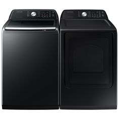 the front load washer and dryer are side by side, both in black