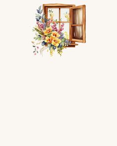 an open window with flowers painted on it