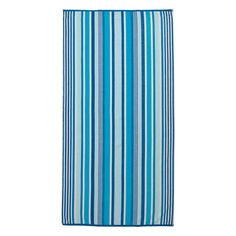 a blue and white striped towel on a white background