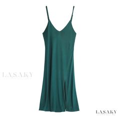 Lasaky - Sensual Long Silk Slip Dress with Adjustable Straps, Elegant Side Slits, and Loose Fit - Luxurious Silk Camisole for Stylish Nightwear or Layering Luxury Silk Cami Slip Dress, Luxury Fitted Camisole Dress, Swimsuit For Small Chest, Bodycon Cocktail Dress, Satin Camisole, Ruched Skirt, Silk Camisole, Silk Slip Dress, Dress Spaghetti