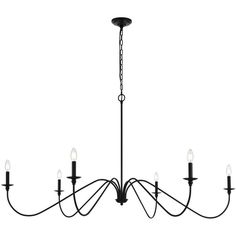 a black chandelier with five lights hanging from it's center and six arms