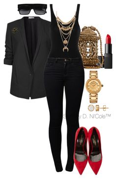 "Untitled #3238" by stylebydnicole ❤ liked on Polyvore featuring NARS Cosmetics, Helmut Lang, James Perse, Noisy May, Yves Saint Laurent, Charlotte Russe, Versace and Chanel Looks Jeans, Black Clothes, Looks Black, Looks Chic, Work Attire, Helmut Lang, Red Shoes