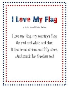 i love my flag poem with red, white and blue polka dots on the border