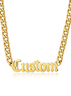 PRICES MAY VARY. ✅Material: Our custom name necklace is made of 316L stainless steel. NICKEL FREE, All GoldChic Jewelry is sprayed a protective lacquer to protect the products from fading & oxidized. Superb name cutting technology making each name necklace choker enhance your elegance and sexy every moment. 💗Custom Name Plate and Curb Chain: 6.8 mm Cuban Link, four different chain lenghts can be chosen: 45cm(18''), 56cm(22''), 66cm(26''), 76cm(30''), every chain will link with 5cm(2'') extender Name Plate Chain, Name Necklace For Men, Name Choker, Jewelry Name, Dainty Initial Necklace, Nameplate Necklace, Monogram Necklace, Initial Jewelry, Custom Name Necklace