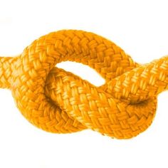 a yellow rope is tied up on a white background