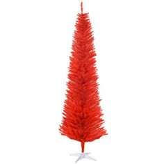 a red christmas tree is shown on a white background with the bottom part of it turned upside down