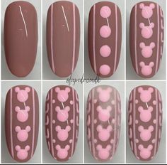 Brush Nail Art Design Step By Step, Nail Drawing Ideas Art Designs, Nails Step By Step Design, Step By Step Nail Designs, Nail Step By Step, Safari Nails, Mouse Nail Art, Nail Design Tutorial, Minus Two