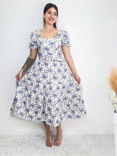 SEJA BEM VINDO A NOSSA LOJA    VEJA NOSSAS QUALIFICAÇÕES  Vestido midi com cinto manga curto      Tecido linho de algodão  forrado  sem bojo  Elástico atrás      Tamanho único    busto veste 80-100cm cintura veste 75-95cm Quadril ate 128cm comprimento 115cmVestido midi estampado manga curto com cinto Azul Boho  Manga Curta  Floral Em A   Women Clothing, size features are:Bust: ,Length: ,Sleeve Length: Women Midi, Womens Midi Dresses, Dress P, Women Clothing, Length Sleeve, Midi Dress, Sleeve Length, Womens Dresses, Collar