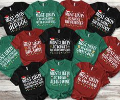 Custom Quotes Most Likely Christmas Shirt Most Likely to - Etsy Christmas Jeopardy, Christmas Riddles, Family Matching Shirts, Christmas Trivia, Matching Christmas Shirts, Holiday Games, Vinyl Print, Family Christmas Shirts, Work Party