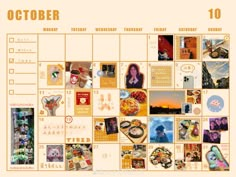 a calendar with many pictures on it and the date is 10 o'clock in english