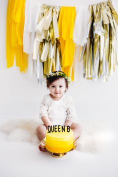 Bee themed first birthday cake smash photo shoot! Personalize your cake to say anything you want with our black letterboard cake toppers. First Birthday Girl Cake Smash, Beeday Party, Girl Cake Smash, Cake Smash Photo Shoot, Bee Crafts For Kids, Smash Cake Girl, First Birthday Cake Smash