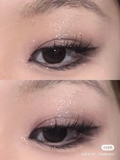 Kpop Concert Makeup Ideas, Kpop Concert Makeup, Rhinestone Makeup Looks, Concert Makeup, Rhinestone Makeup, Cute Eye Makeup, Ethereal Makeup