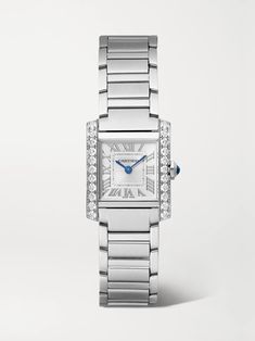 Shop CARTIER Tank Française 25mm small stainless steel diamond watch, Explore the latest CARTIER women's collection today on NET A PORTER Cartier Tank Diamond Watch, Cartier Watches Women, Swarovski Watches, Cartier Tank Francaise, Diamond Watches Women, Tank Watch, Sparkling Jewelry, Amazing Watches, Watches Women