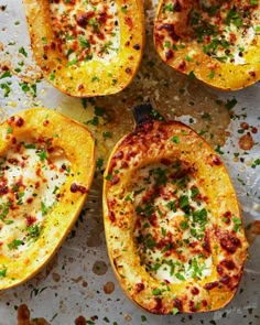 baked spaghetti dish stuffed squash with cheese and herbs