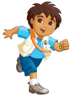 a cartoon boy is running with his arms out