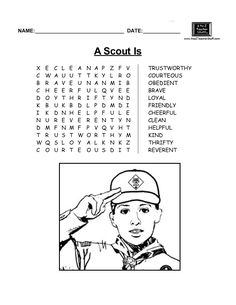 the scout's word search is shown in this printable activity page for scouts