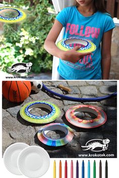 two pictures one shows a young boy holding a frisbee