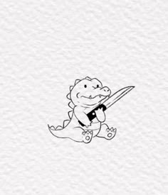 Cartoon Alligator Tattoo, Dino Holding Knife Tattoo, Crocodile Tattoo Cute, Thruple Tattoos, Dinosaur Holding Knife Tattoo, Alligator Tattoo Cute, Dinosaur With Knife Tattoo, Animal With Knife Tattoo