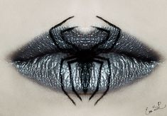 So cool I want to do this for Halloween Halloween Lip Makeup, Halloween Lipstick, Spider Makeup, Halloween Make-up Looks, Creepy Halloween Makeup, Scream Halloween, Inner Witch, Lipstick Art