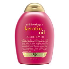 Indulge, fortify & strengthen your tresses with OGX Anti-Breakage + Keratin Oil Conditioner. This damage repair conditioner helps resist breakage caused by brushing and styling as it strengthens split ends. Designed to reduce fizz, the fortifying conditioner also helps increase elasticity so you can maintain longer, stronger locks with a luminescent shine. The nourishing damage-repair blend is fortified with smoothing and conditioning argan oil in addition to keratin proteins, which help fortify Conditioner For Dry Damaged Hair, Conditioner For Damaged Hair, Hair Split Ends, Keratin Oil, Keratin Smoothing, Dry Damaged Hair, Strong Hair, Split Ends, Anti Frizz Products