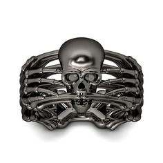 Black Skeleton Sterling Silver Skull Ring - Jeulia Jewelry Gothic Jewelry Rings, Black Skull Ring, Skull Wedding Ring, Gothic Engagement Ring, Sterling Silver Skull Rings, Skull Engagement Ring, Diamond Skull, Skull Wedding, Silver Skull Ring