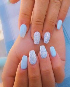 Sky Blue Nails, Cute Summer Nail Designs, Beautiful Nail Polish, Blue Nail Polish, Nails Blue, Cute Summer Nails, Short Acrylic