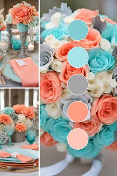 a collage of photos with different colors and flowers