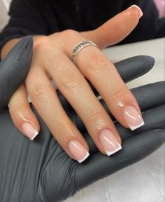 White Tip Short Square Nails, Short Square French Dip Nails, Simple Square French Tip Nails, Real Nail French Tip, Short Square Nail French Tip, Sqaire French Tip Nails, French Acrylic Overlay, Short Length French Tip Nails, Nails For Strict School