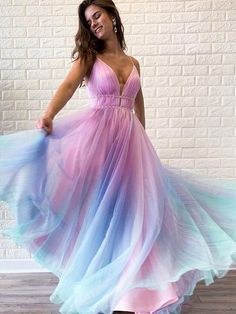 Gaun Koktail, Ombre Prom Dresses, Graduation Gown, V Neck Prom Dresses, Cute Prom Dresses, Long Prom Dresses, A Line Prom Dresses, Beauty Dress, Party Dress Long